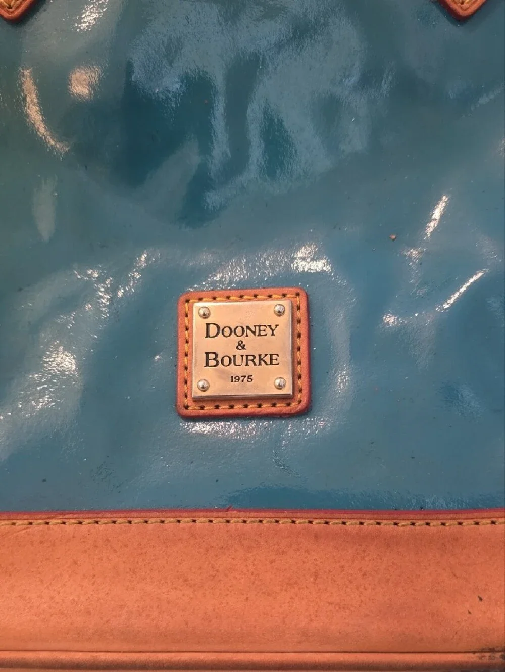 Dooney & Bourke Teal Patent Leather Zip Zip Domed Satchel Bag, Needs Cleaning